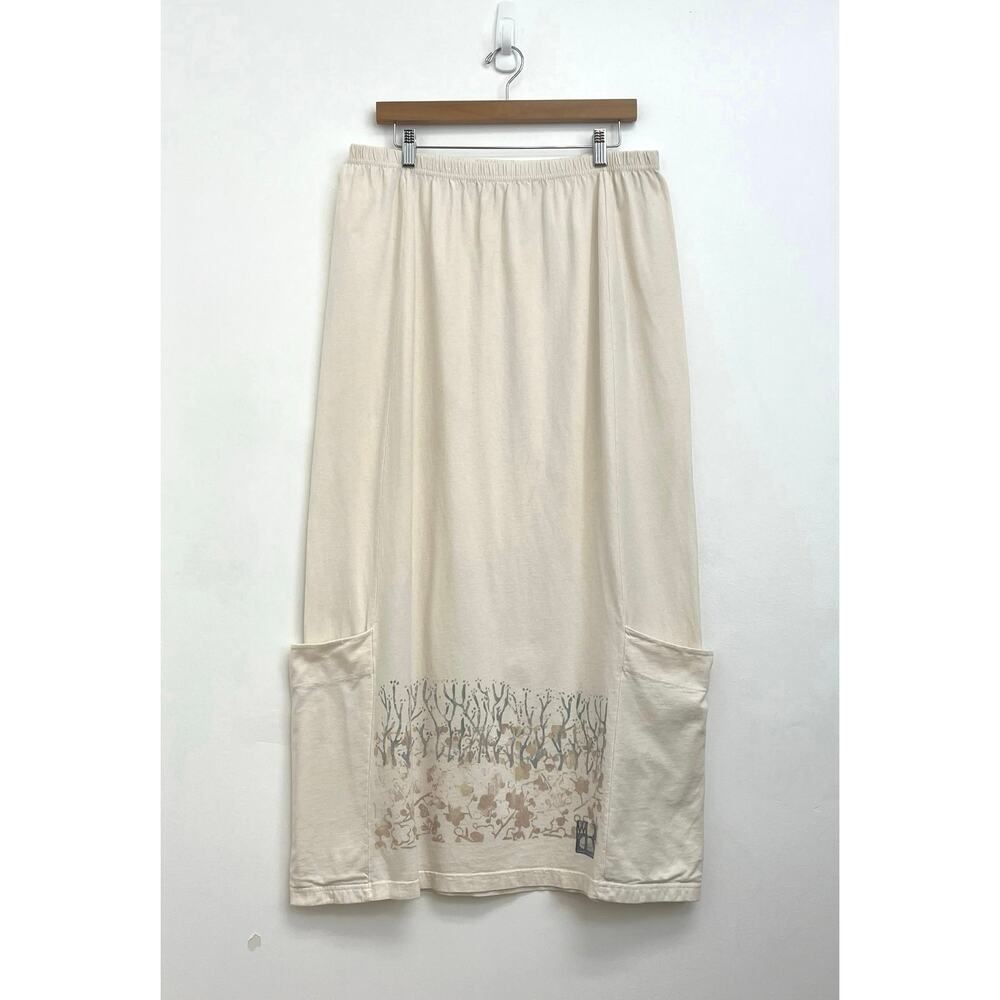 VTG Blue Fish Clothing Hand-Painted Organic Cotton Elastic Waist Maxi Skirt OS